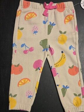 Wonder Nation Beige Fruit-Print Sweatpants with Pink Bow